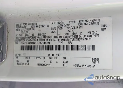 2017 Ford Escape Se из США, поврежденный, VIN 1FMCU0GD2HUA83859